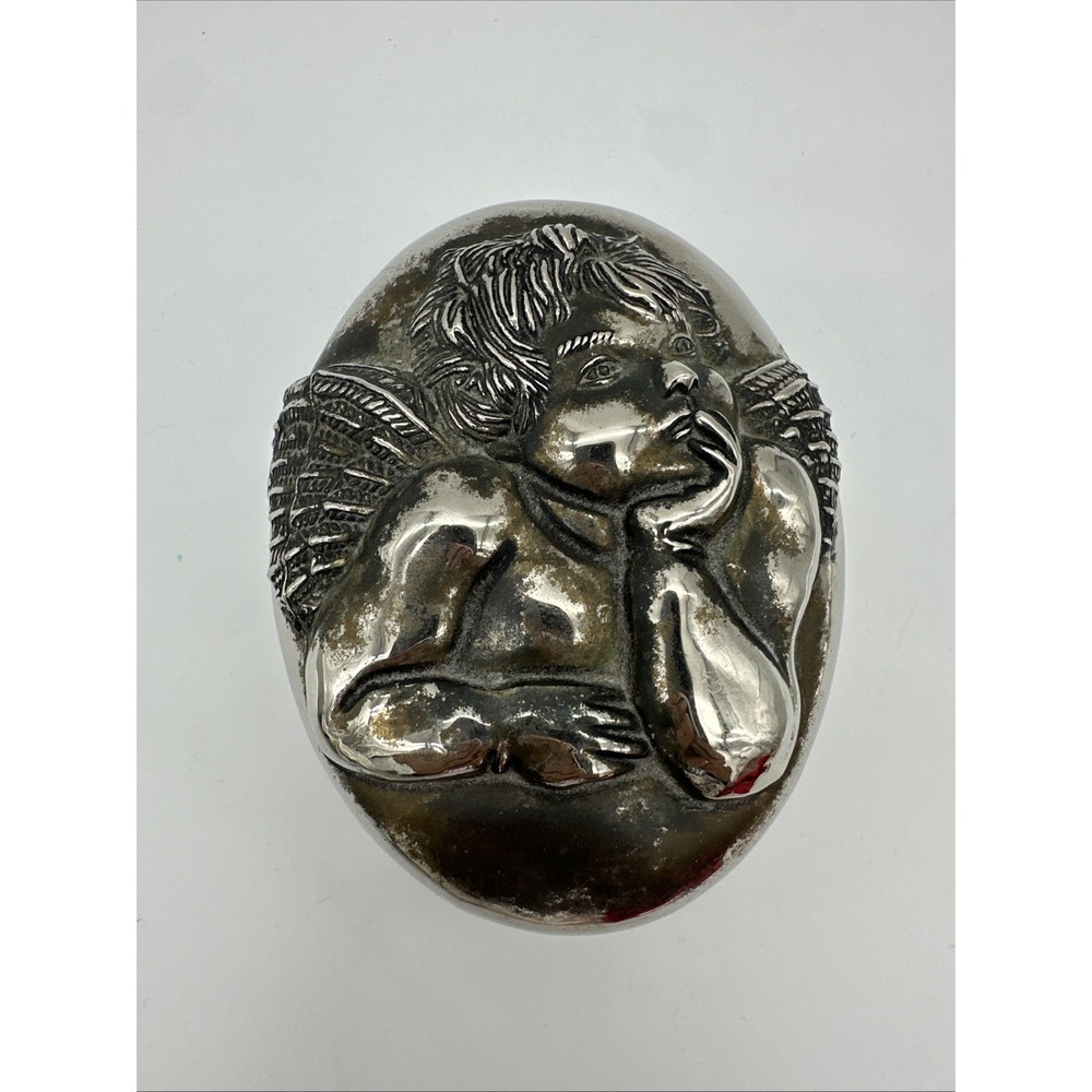 Godinger‎ Silver Plated Music Box with Cupid Angel Design Trinket Box Vintage